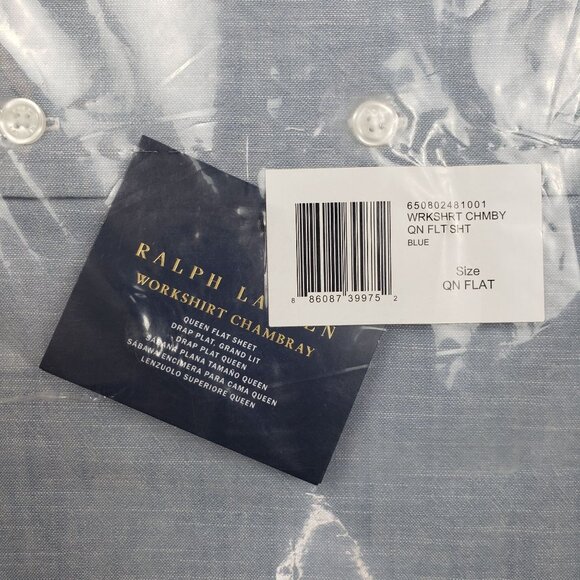 Ralph Lauren Home Workshirt Chambray Queen Flat Sheet Blue 100% Cotton 108 x 96 - Picture 15 of 16